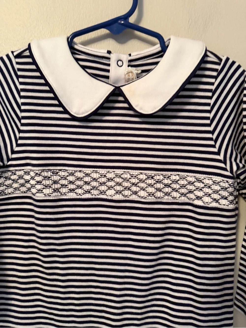 The Beaufort Bonnet Navy & White Striped One-Piece with Peter Pan Collar Romper